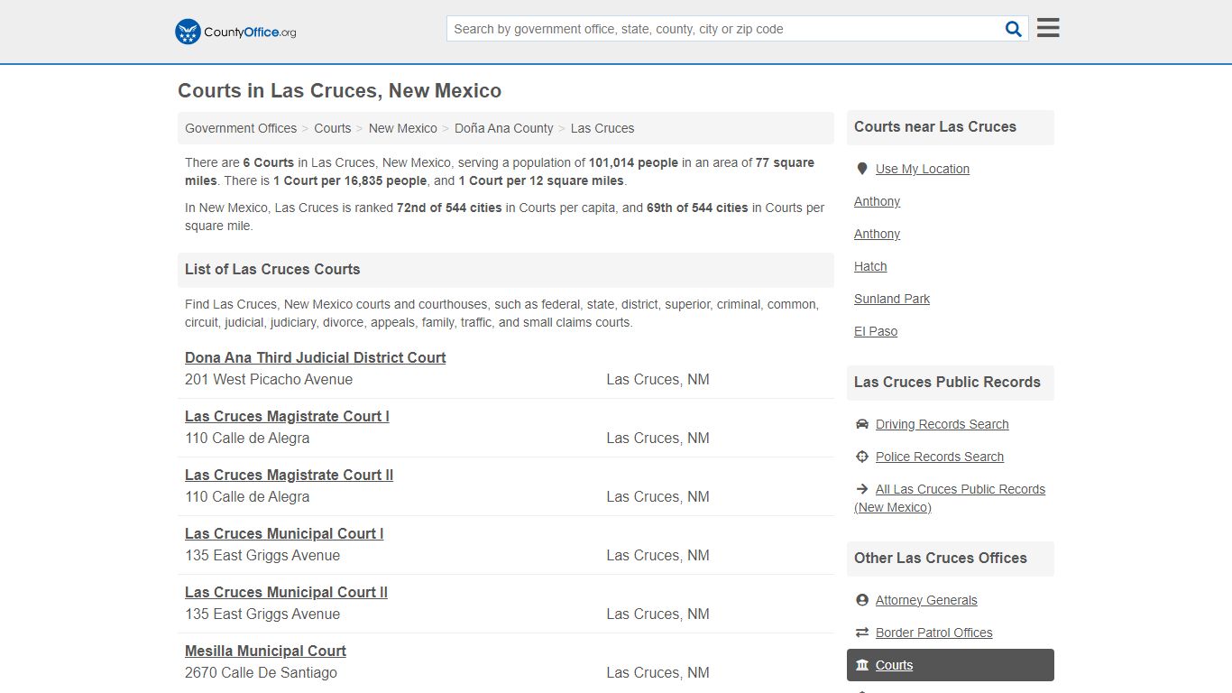 Courts - Las Cruces, NM (Court Records & Calendars) - County Office